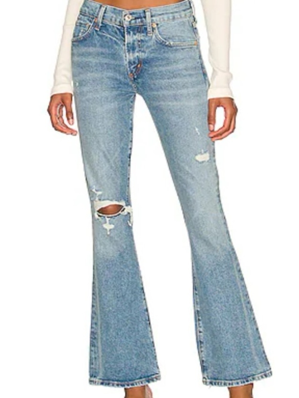 Citizens of Humanity Distressed Medium Blue Flare Jeans